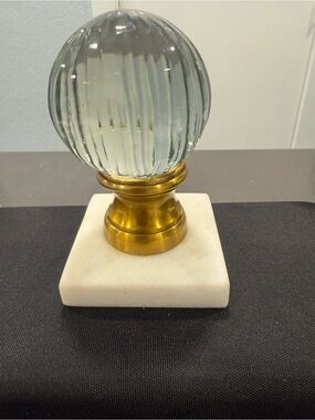 Crystal Globe Marble Base Decorative Accent - Glass and Brass 6” H